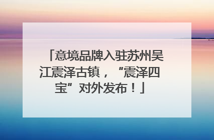 意境品牌入驻苏州吴江震泽古镇,“震泽四宝”对外发布!