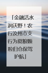 金融活水润沃野！农行汝州市支行为夏粮颗粒归仓保驾护航